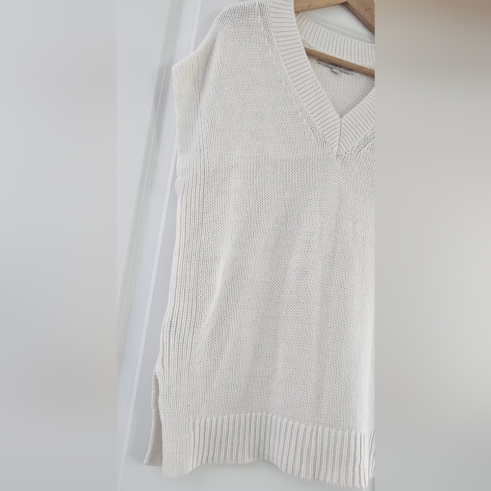 LOFT white Ivory loose knit Sweater Vest faux pearl floral embellished Size L - Picture 5 of 12